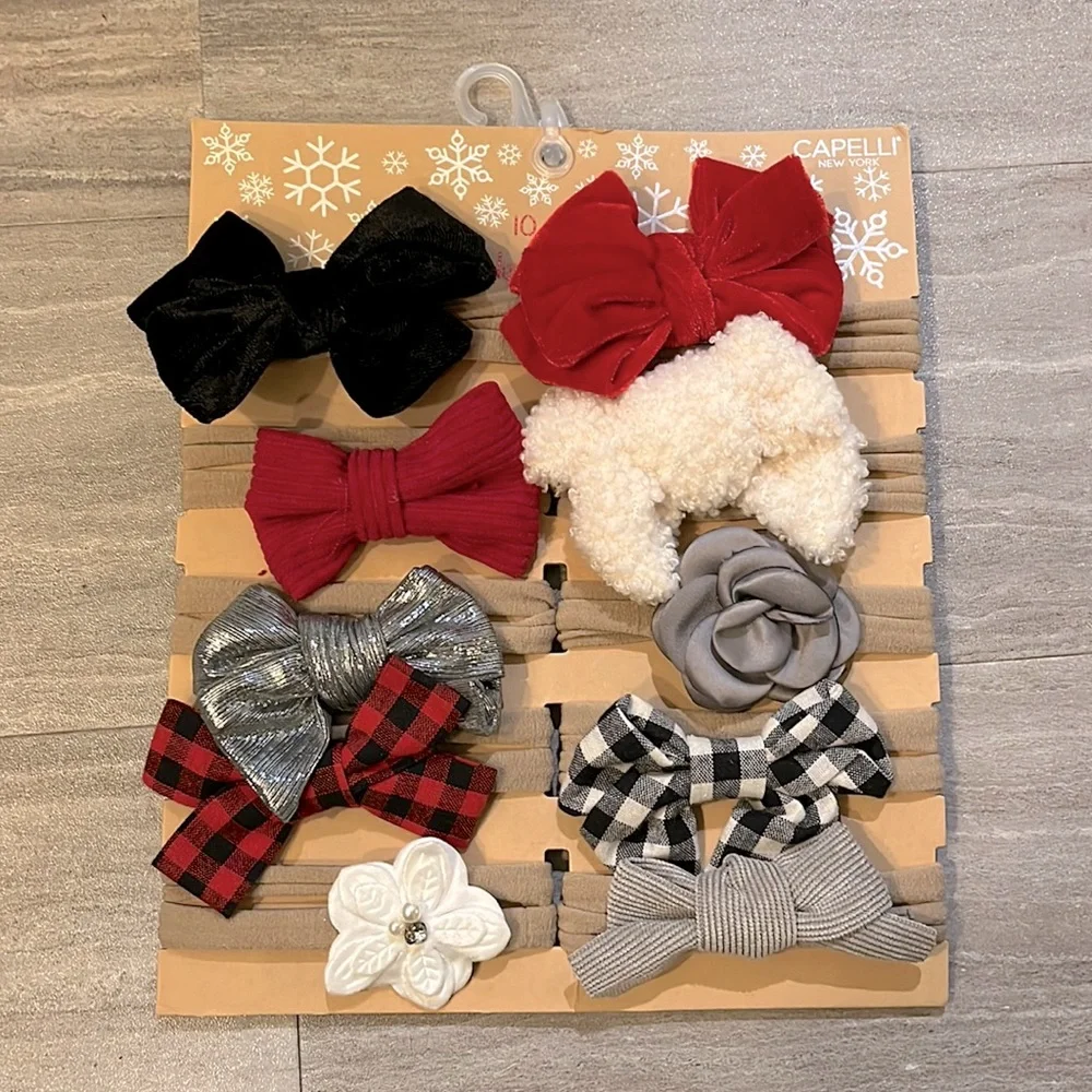 NEW Girls 10 Bow Headbands Set